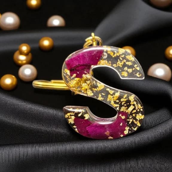Resin Keychain Floral Rose Letter (Real Rose Petals) A-Z