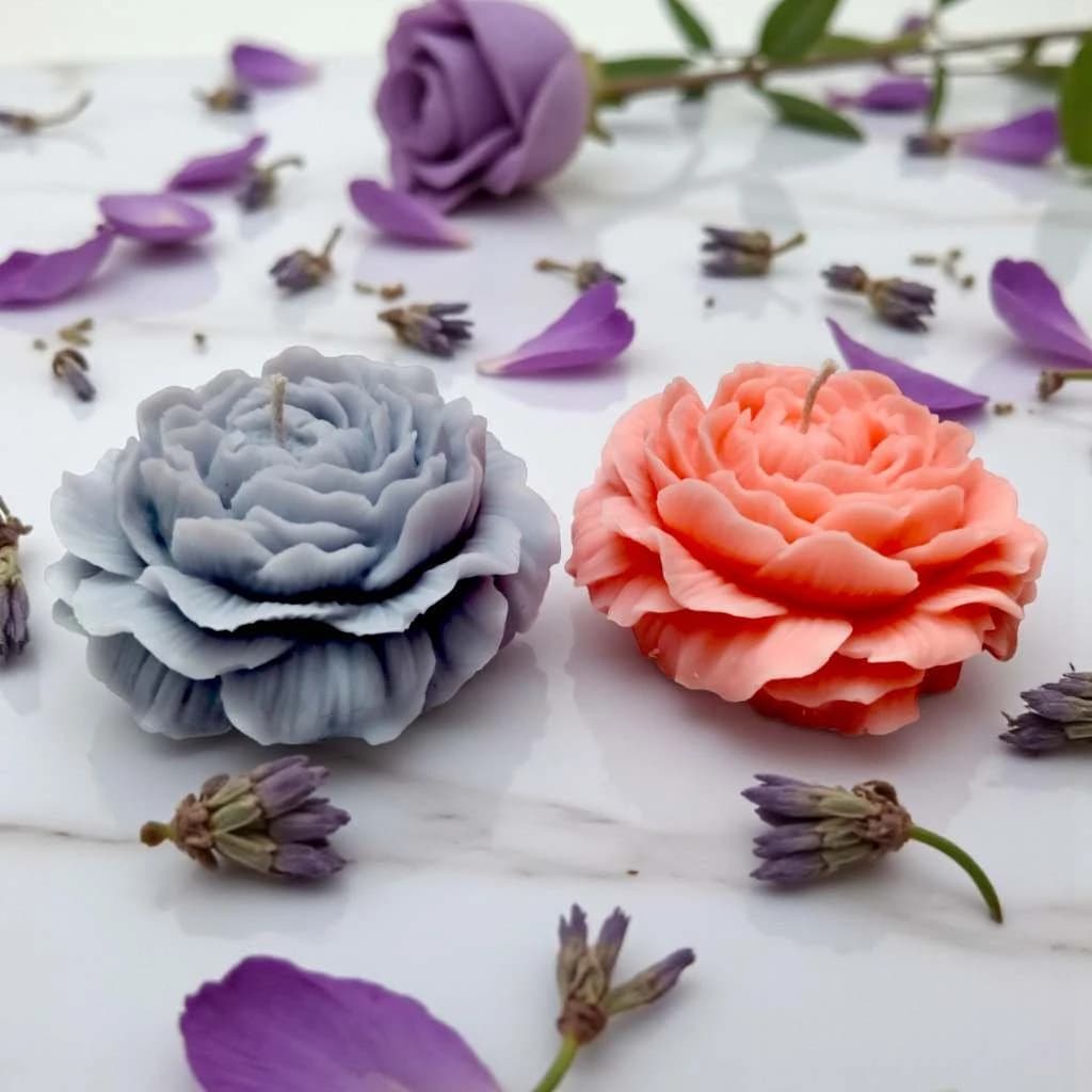 Scented Flower Candle Rose and Lavender Fragrance (Set of 2)
