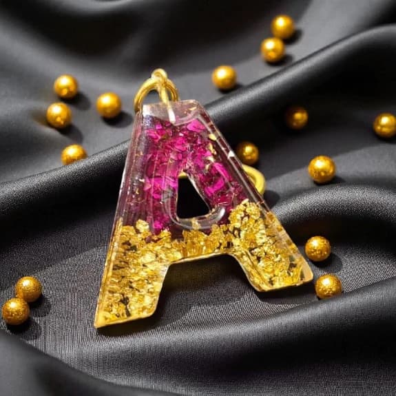 Resin Keychain Floral Rose Letter (Real Rose Petals) A-Z